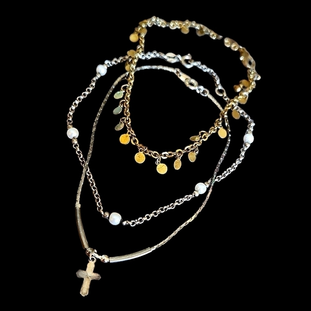 Set Of Three Sterling Baddie Chain Anklets - image 1